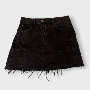 We The Free Black A-Line Distressed Denim Mini Skirt